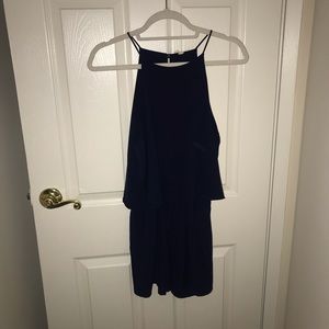 Navy blue high neck romper with pockets